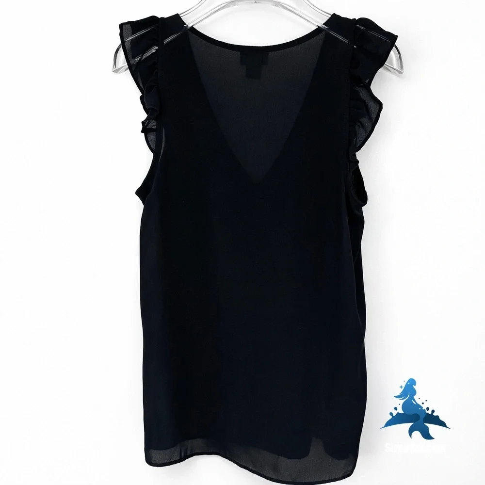 1275 J.Crew Ruffle Sleeve V-Neck Blouse – 2 – Black
